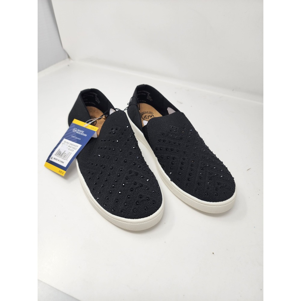 White Mountain Womens Bling Slip On Sneakers Black Textile Casual Size 8
